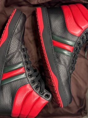 Gucci Black High-Top Sneakers with Red & Green Stripes